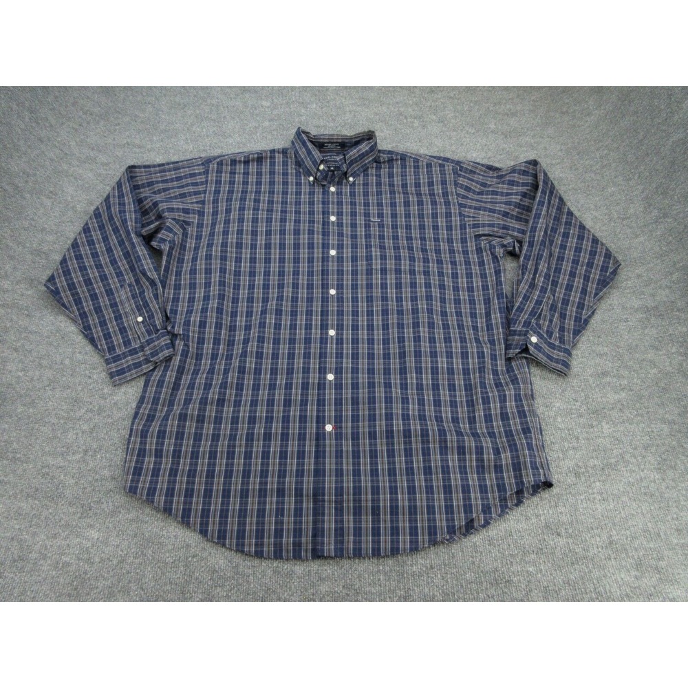Daniel Cremieux Mens Button Down Regular Blue Brown Plaid Italian Fabric XL